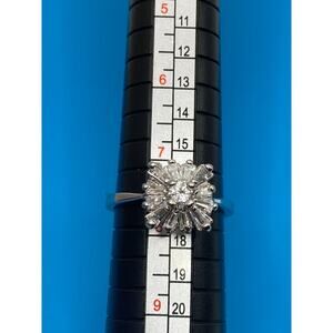 Round & Baguette Crystal Silver Overlay Ring Made with SWAROVSKI Elements Sz 7.5